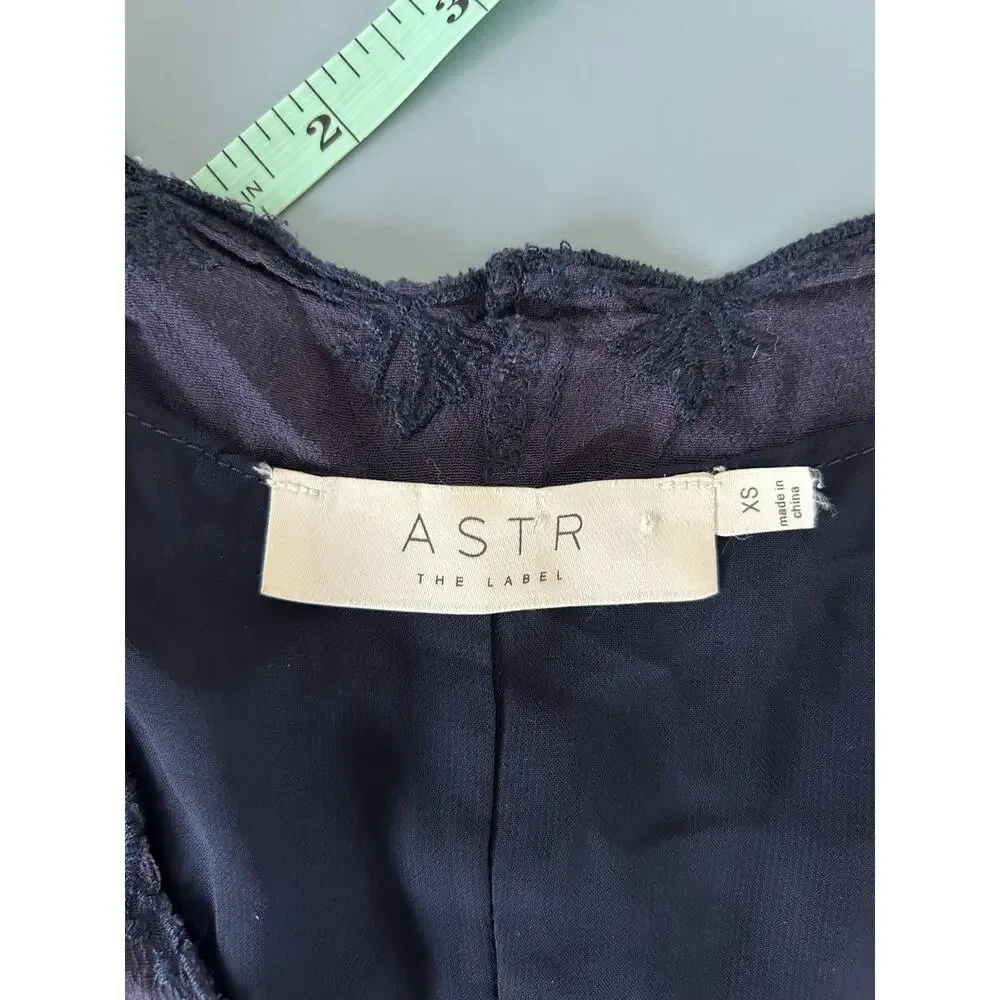 ASTR The Label womens romper size XS navy lace 3/4 sleeve v neck button front
